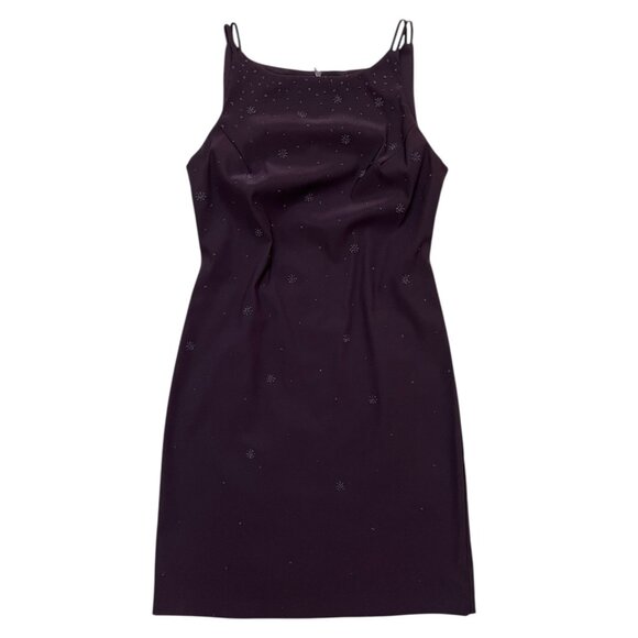 Vintage Beaded Mini Sheath Dress Purple Size 4 90s Gothic Vampire Dark Romantic - Picture 1 of 8